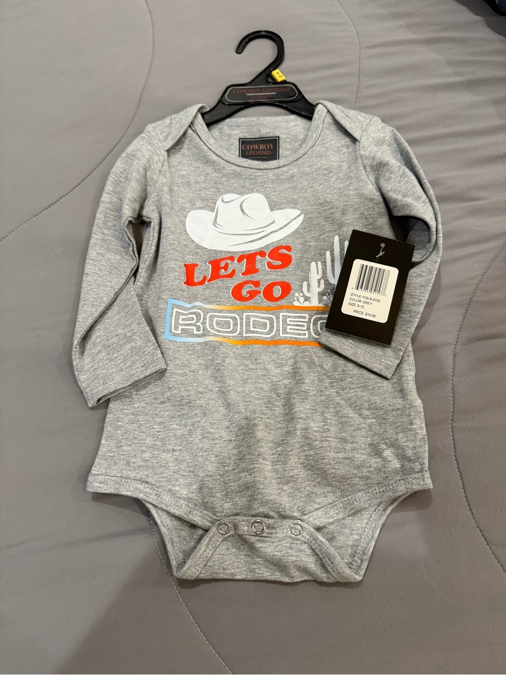 Cowboy Legend Grey "Let's Go Rodeo" Long-Sleeve One-Piece Bodysuit